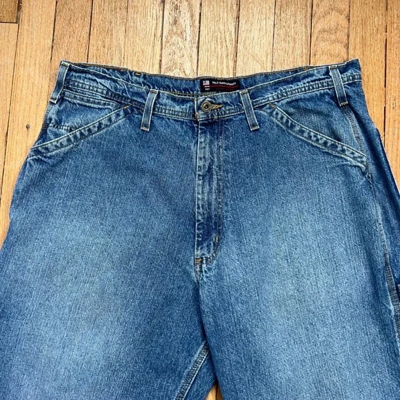 Y2K Vintage‎ Polo Jeans Co Baggy Wide Leg Carpenter Crop Men's Size 37x26.5 READ